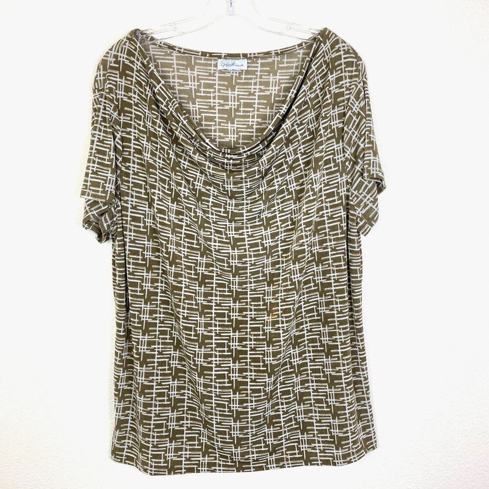 Jaclyn Smith Career Blouse Size XL - 1X Goldish Brown Stretch Drape Neck Office